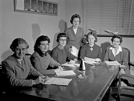 NASA human computers - Women at NASA 1959 from left - Lucille Coltrane - Jean Clark Keating - Katherine Collie Speegle - Doris 'Dot' Lee -- Ruth I. Whitman - Emily Stephens Mueller