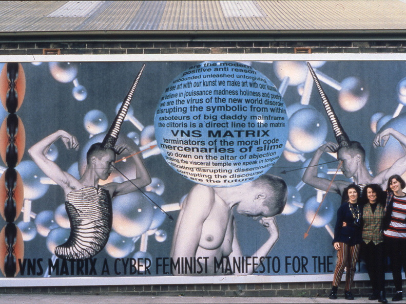 A billboard based on the manifesto shown on the side of Tin Sheds Gallery, Sydney
