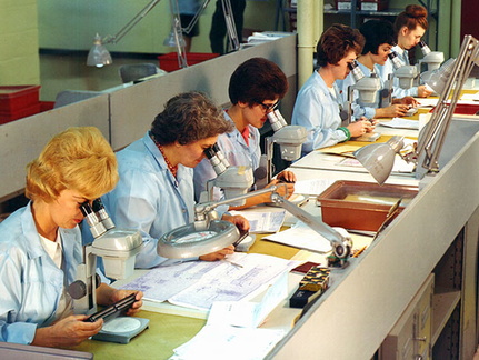 Apollo Guidance Computer assembly line at Raytheon