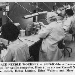 Space-age needle workers in a Raytheon newsletter