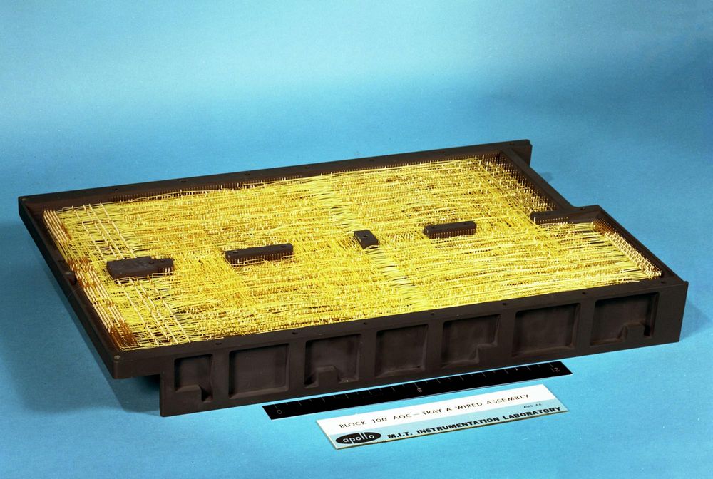 A fully wired tray A of the Apollo Guidance Computer.